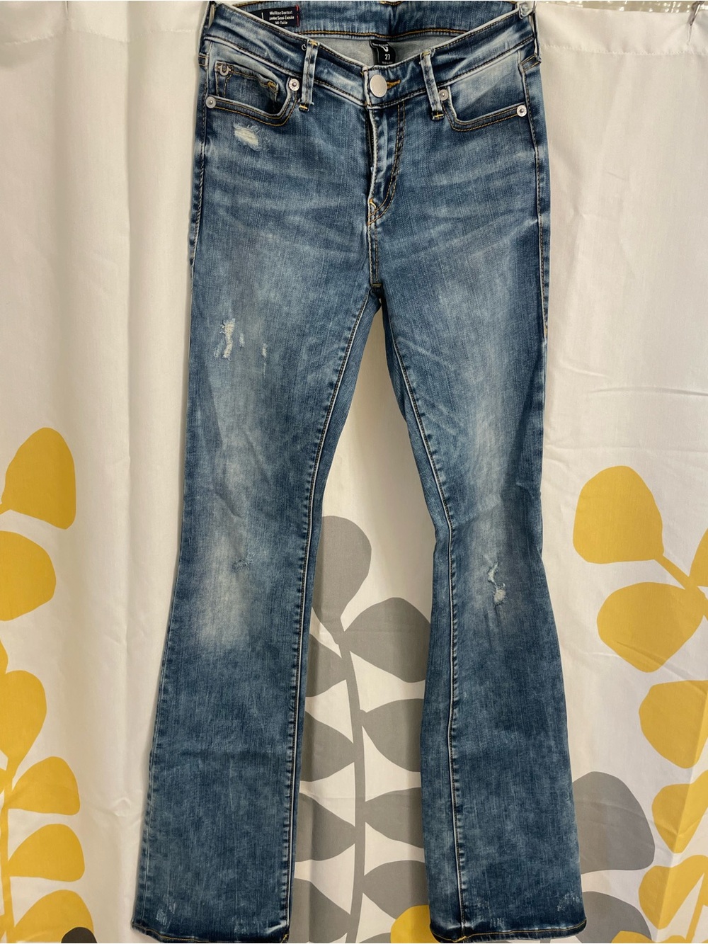True Religion Medium Wash Bootcut Jeans with Subtle Distressing